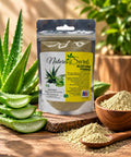 Nature's Secrets Aloe Vera Powder 50g with fresh aloe vera leaves and powder