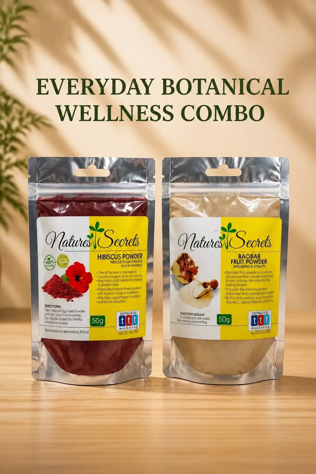 Everyday Botanical Wellness Combo — Hibiscus Powder and Baobab Fruit Powder