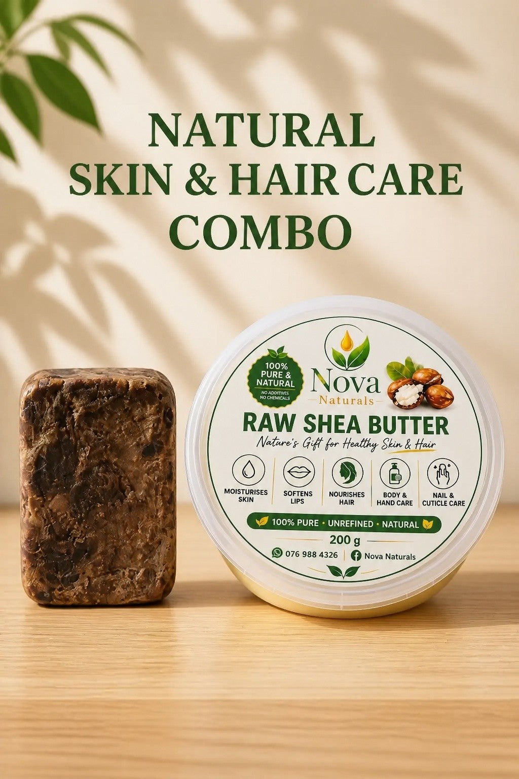 Natural Skin & Hair Care Combo — African Black Soap and Raw Unrefined Shea Butter