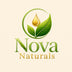 Nova Naturals logo with green leaves and a gold drop on a cream background